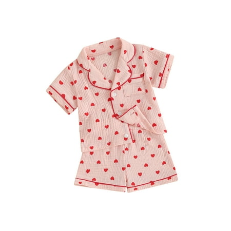 ELF Toddler Baby Girl Pajama Set Lapel Neck Button Down Short Sleeve Tops + Elastic Waist Heart Print Shorts 2 Piece Sleepwear
ELF Toddler Baby Girl Pajama Set Lapel Neck Button Down Short Sleeve Tops + Elastic Waist Heart Print Shorts 2 Piece Sleepwear