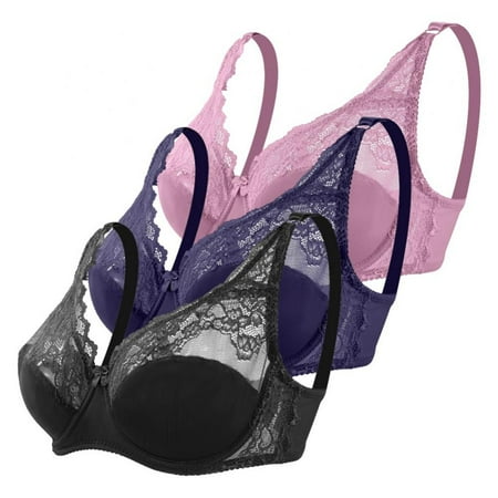 Women s Plus Size Full Coverage Lace-adjusted Side-closure Bras 3Pack