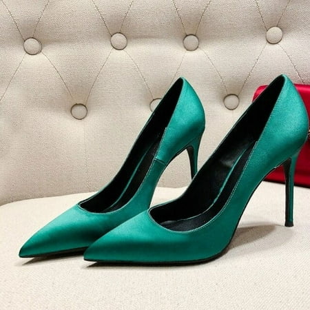 

YCNYCHCHY Elegant Lady Pumps High Quality Silk Pointed Toe 6CM/8CM/10CM Thin High Heels Classic Party Office Dress Women Shoes Green