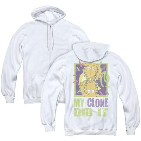Trevco Sportswear GAR488BK-AZH-4 Garfield & My Clone Did It Back Print Adult Zipper Hoodie, White - Extra Large