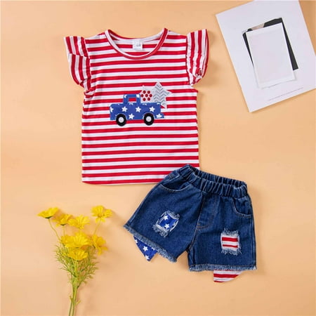 Shldybc Summer Casual Girls Independence Day Set Striped Short Sleeve Top Denim Shorts Two Piece Set Summer Kids Patriotic Outfits Summer Savings 4th of July
Shldybc Summer Casual Girls Independence Day Set Striped Short Sleeve Top Denim Shorts Two Piece Set Summer Kids Patriotic Outfits Summer Savings 4th of July