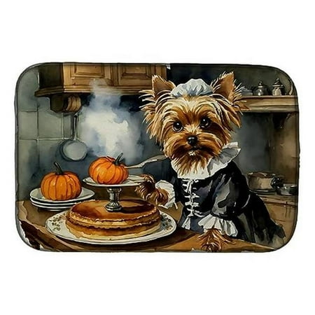 21 x 14 in. Unisex Yorkie Fall Kitchen Pumpkins Dish Drying Mat