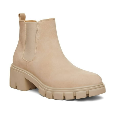 Mysoft Women s Beige Platform Chelsea Boots Ankle Boots Size 10