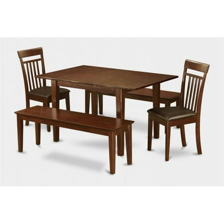 East West Furniture PSCA5C-MAH-LC 5Pc Picasso Dining Table With 2 Slatted Back Faux Leather Seat Chairs and 2 51-in Long