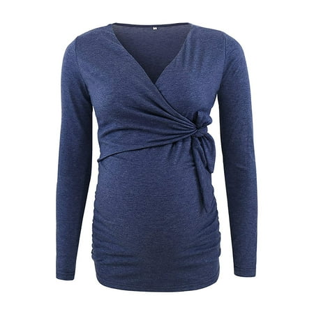 LilyLLL Pregnant Womens Long Sleeve Maternity Nursing Wrap Tops T-shirt
