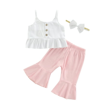 Frobukio 3Pcs Toddler Baby Girls Summer Clothes Set Knit Sleeveless Button Vest + Flare Long Pants + Bow Headband Pink 18-24 Months
Frobukio 3Pcs Toddler Baby Girls Summer Clothes Set Knit Sleeveless Button Vest + Flare Long Pants + Bow Headband Pink 18-24 Months