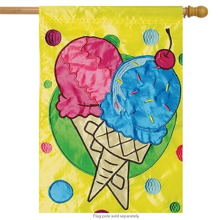 Applique Ice Cream Cones 2 Sided Summer Flag