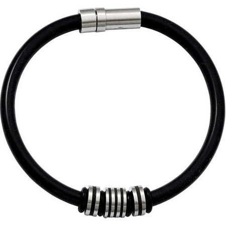 Primal Steel Stainless Steel Black Rubber Bracelet, 8