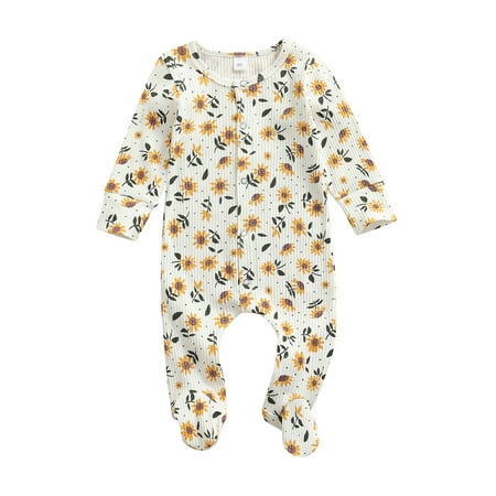 Sunisery Newborn Baby Girls Boys Footie Floral Print Long Sleeve Single Breasted Ribbed Jumpsuit Clothes White 9-12 Months
Sunisery Newborn Baby Girls Boys Footie Floral Print Long Sleeve Single Breasted Ribbed Jumpsuit Clothes White 9-12 Months