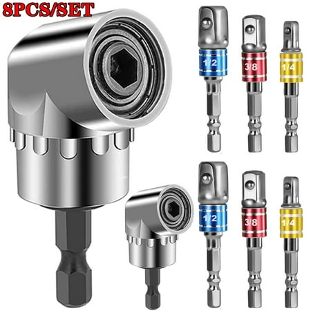 8PCS Drill Adapter 1/4 3/8 1/2 Hex Nut Wrench Holder Kit