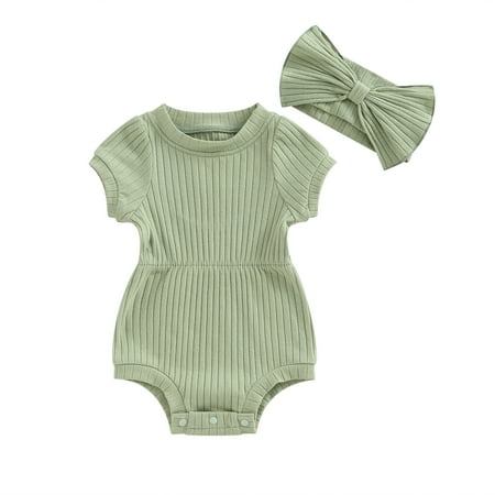 Baby Girl 2 Piece Outfits Solid Color Short Sleeve Romper with Bow Headband Set Summer Clothes 0-18M
Baby Girl 2 Piece Outfits Solid Color Short Sleeve Romper with Bow Headband Set Summer Clothes 0-18M