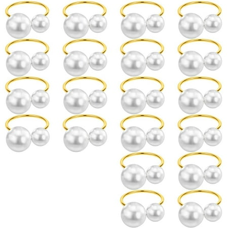 20Pack Pearl Napkin Rings Set Gold Napkin Buckles Metal Holiday Napkin Rings Holders Buckles for Table Decor