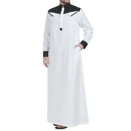 Men Loose Muslim Clothing Long Sleeve Arab Saudi Kaftan Jubba Long Tunic Robe