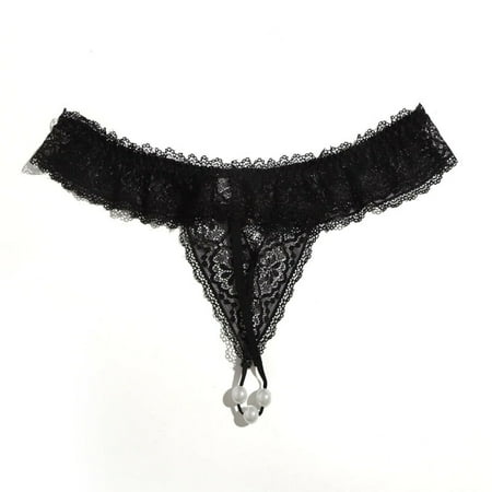 Women S Plus Size Sexy Sexy Lace Thong T-Shaped Panties Black 1XL