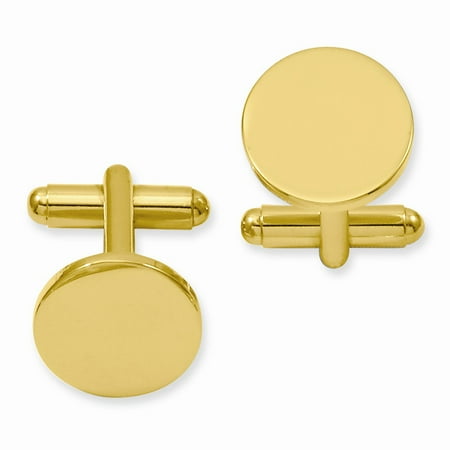 Gold-plated Engravable Round Polished Cuff Links. Lovely Leatherrete Gift Box Included