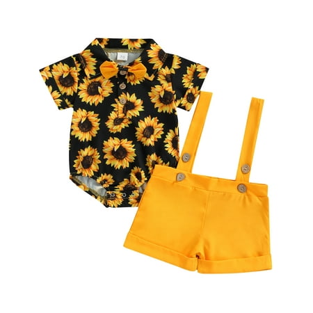 CenturyX Newborn Baby Romper Set Sunflower Print Bow Button Jumpsuit Bib Shorts 2pcs Outfits Set Clothes Yellow 12-18 Months
CenturyX Newborn Baby Romper Set Sunflower Print Bow Button Jumpsuit Bib Shorts 2pcs Outfits Set Clothes Yellow 12-18 Months