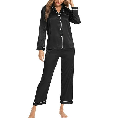 Lazybaby Womens Silky Satin Pajamas Long Sleeve Loungewear Two-piece Sleepwear Button-Down Pj Set
Lazybaby Womens Silky Satin Pajamas Long Sleeve Loungewear Two-piece Sleepwear Button-Down Pj Set