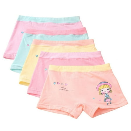 5pcs Girls Cartoon Cotton Boxer Briefs Breathable Children Underwear