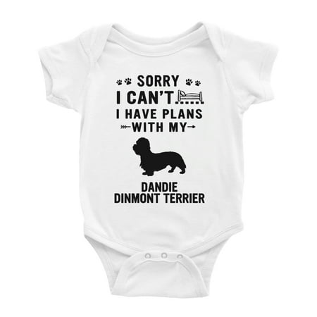 Sorry I Can t I Have Plans With My Dandie Dinmont Terrier Love Pet Dog Funny Infant Baby Bodysuit (White 6-12 Months)