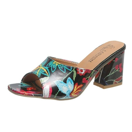 TUOBARR Heels for Women Women s Summer Casual Slippers Middle Heel Chunky Heel Fashion Printing Slippers Black
TUOBARR Heels for Women Women s Summer Casual Slippers Middle Heel Chunky Heel Fashion Printing Slippers Black