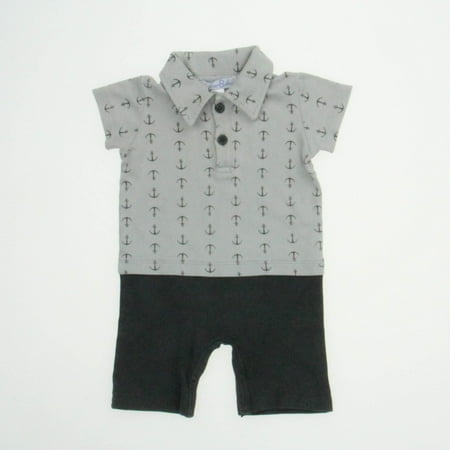 Pre-owned Feather Baby Boys Grey | Anchor Romper size: 3-6 Months