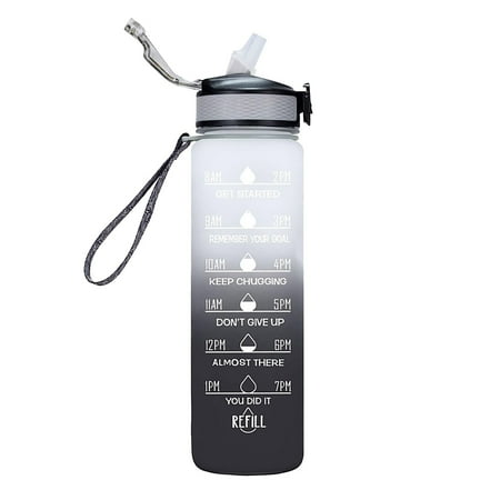 TKing Fashion 32oz Motivational Fitness Sports Water Bottle With Time Marker & Straw Large Wide Mouth Leakproof Durable BPA Free - Black
TKing Fashion 32oz Motivational Fitness Sports Water Bottle With Time Marker & Straw Large Wide Mouth Leakproof Durable BPA Free - Black