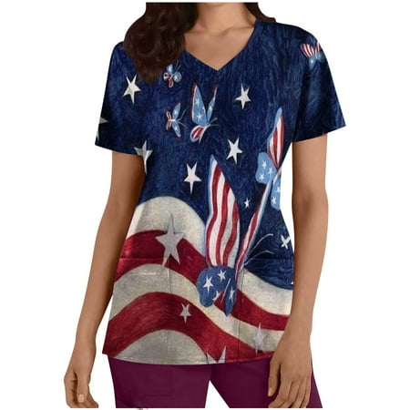 Yeahitch V-Neck Scrubs for Women Workwear Summer Cute 4th of July Star Graphic Trendy Nurse Working Clothes Dark Blue L
Yeahitch V-Neck Scrubs for Women Workwear Summer Cute 4th of July Star Graphic Trendy Nurse Working Clothes Dark Blue L