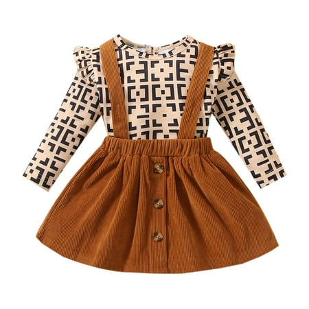 ZRBYWB Baby Print Girls Clothes Fall Long Sleeve Baby Romper Bodysuit Suspender Dress Set Outfits Clothes