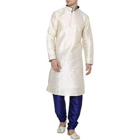 Royal Kurta Men s Cotton Silk Contrast Piping Kurta Churidar Off-White