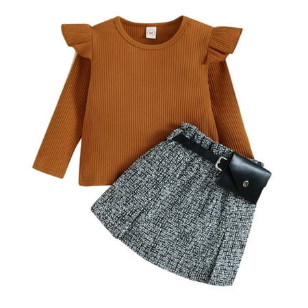Toddler Girls Ruffles Long Sleeve Ribbed Tops And Skirts Belt Waist Bag Outfits
Toddler Girls Ruffles Long Sleeve Ribbed Tops And Skirts Belt Waist Bag Outfits