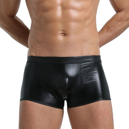 Men Shiny Faux Leather Boxer Briefs Underwear Wet Look Trunks Shorts Clubwear