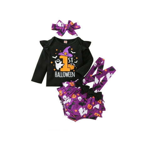 Frobukio 3Pcs Infant Baby Girls Clothes Set Halloween Cartoon Patterns Long Sleeve Tops + Suspender Shorts+ Headband Purple 6-12 Months
Frobukio 3Pcs Infant Baby Girls Clothes Set Halloween Cartoon Patterns Long Sleeve Tops + Suspender Shorts+ Headband Purple 6-12 Months