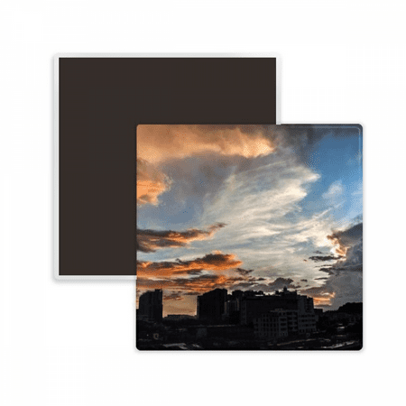 City Dusk Clouds Orange Sky Square Ceracs Fridge Magnet Keepsake Memento