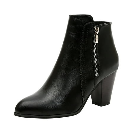 jsaierl Fashion Women Autumn Western Boots Square Toe Solid Zipper Boots Shoes