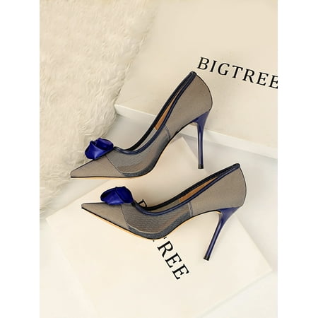 Floral Decor Mesh Stiletto Court Heels Women‘s Footwear