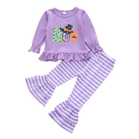 BrilliantMe Kids Baby Girl Halloween Clothes Set Letter Print Tops+Striped Flared Pants Outfits Purple 4-5 Years
BrilliantMe Kids Baby Girl Halloween Clothes Set Letter Print Tops+Striped Flared Pants Outfits Purple 4-5 Years