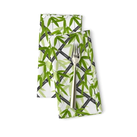 Bamboo Trellis Chinoiserie Black Cotton Dinner Napkins by Roostery Set of 2