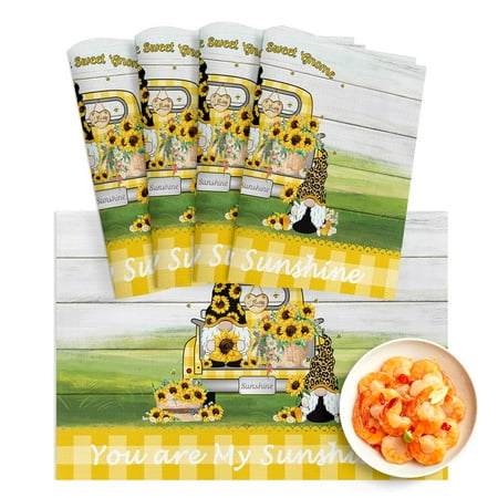 Gnomes Sunflower Placemats Set of 4 Washable Vinyl Woven Table Mats Heat Resistant Non-Slip Place Mats for Dining Table
Gnomes Sunflower Placemats Set of 4 Washable Vinyl Woven Table Mats Heat Resistant Non-Slip Place Mats for Dining Table