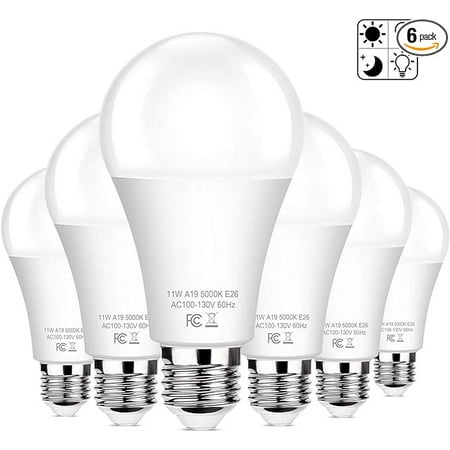 6-Pack Dusk to Dawn LED Light Bulbs A19 11W(100Watt Equivalent) E26 Basic Automatic On/Off 1200LM Daylight White 5000K Smart Sensor Lights Outdoor for Porch Garage Yard Patio Garden
6-Pack Dusk to Dawn LED Light Bulbs A19 11W(100Watt Equivalent) E26 Basic Automatic On/Off 1200LM Daylight White 5000K Smart Sensor Lights Outdoor for Porch Garage Yard Patio Garden