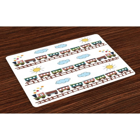 Boy s Placemats Set of 4 Cartoon Style Train and Tracklines on Sunny Day Hand Drawn Sun and Clouds Flowers Washable Fabric Place Mats for Dining Room Kitchen Table Decor Multicolor by Ambesonne
Boy s Placemats Set of 4 Cartoon Style Train and Tracklines on Sunny Day Hand Drawn Sun and Clouds Flowers Washable Fabric Place Mats for Dining Room Kitchen Table Decor Multicolor by Ambesonne