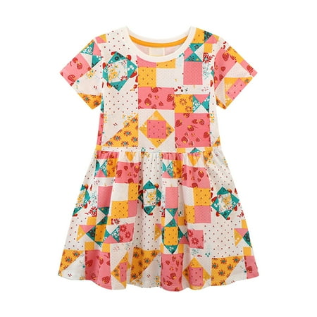 Toddler Girls Dress Short Sleeve Fashion Dress Casual Print A 80-90