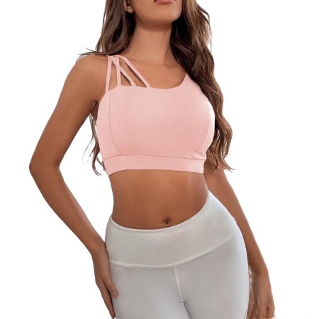 Plain Asymmetrical Neck Baby Pink Women Sports Bras Women s