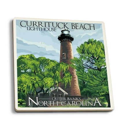 

Outer Banks North Carolina Currituck Beach Lighthouse Day Scene (Absorbent Ceramic Coasters Set of 4 Matching Images Cork Back Kitchen Table Decor)