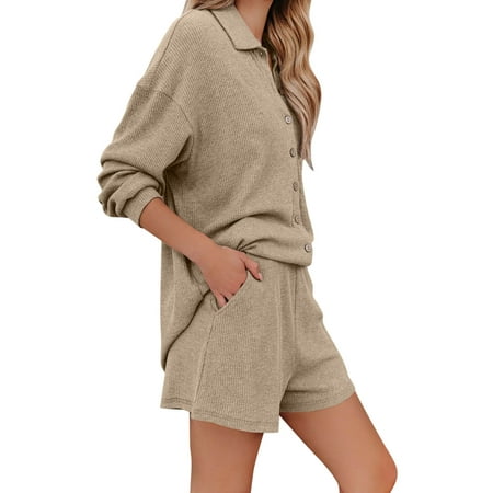 Pajamas For Women Solid Color Strip Button Lapel Casual Fashion Homewear Shorts Set Pajamas For Women
Pajamas For Women Solid Color Strip Button Lapel Casual Fashion Homewear Shorts Set Pajamas For Women
