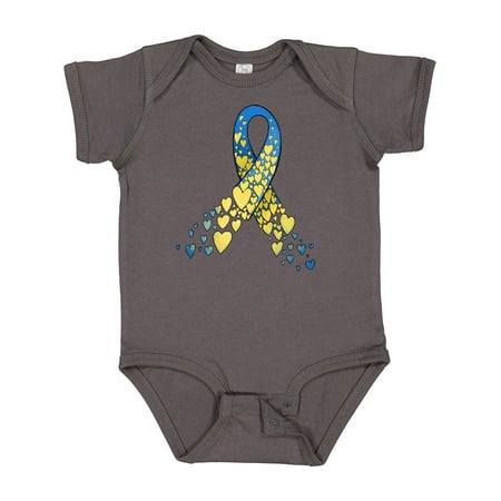 Inktastic Down Syndrome Awareness Blue and Yellow Hearts Ribbon Gift Baby Boy or Baby Girl Bodysuit