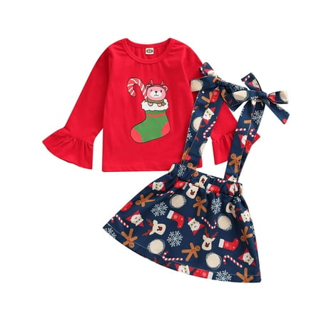 Toddler Baby Girls Christmas Outfits 2Pcs Suspender Skirt St Christmas Printed Flare Sleeve Pullover Shirt Top + Tie-up Suspender Skirt
Toddler Baby Girls Christmas Outfits 2Pcs Suspender Skirt St Christmas Printed Flare Sleeve Pullover Shirt Top + Tie-up Suspender Skirt