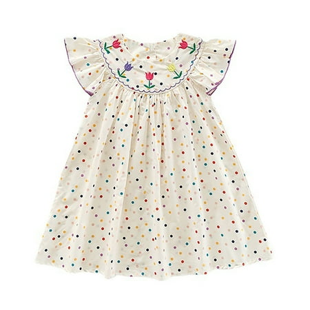 Girls Toddler Dresses Summer Colorful Wave Dot Print Flower Embroidery Small Flying Sleeve Crew Neck A Swing Loose For 5-6 Years
Girls Toddler Dresses Summer Colorful Wave Dot Print Flower Embroidery Small Flying Sleeve Crew Neck A Swing Loose For 5-6 Years