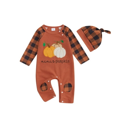 GuliriFei Infant Baby Boy Halloween Romper Casual Pumpkin Plaid Print Long Sleeve Jumpsuit and Beanies Hat Set
GuliriFei Infant Baby Boy Halloween Romper Casual Pumpkin Plaid Print Long Sleeve Jumpsuit and Beanies Hat Set
