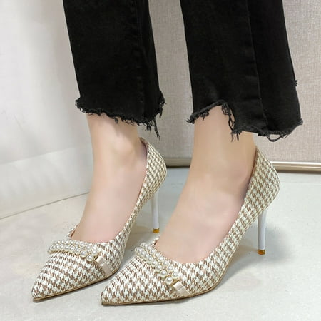 Cathalem Business Wedges Women Women s Shoes Fashion Thousand Bird Plaid Single Shoes Pearl Chain Floral Heels Shoes for Women White 7
Cathalem Business Wedges Women Women s Shoes Fashion Thousand Bird Plaid Single Shoes Pearl Chain Floral Heels Shoes for Women White 7