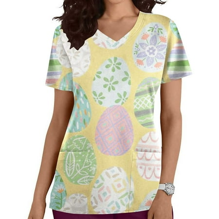 LSLJS Women Easter Nursing Scrubs Top Egg Rabbits Print T Shirt V-Neck Working Uniform Workwear Pocket Tops on Clearance
LSLJS Women Easter Nursing Scrubs Top Egg Rabbits Print T Shirt V-Neck Working Uniform Workwear Pocket Tops on Clearance